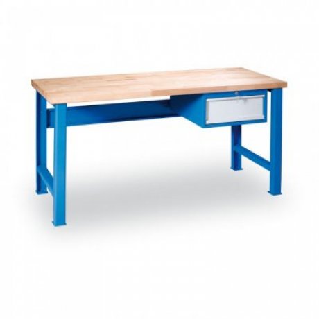 150 x 68,5 cm - dílenský stůl s pevným podnožím a zásuvkou