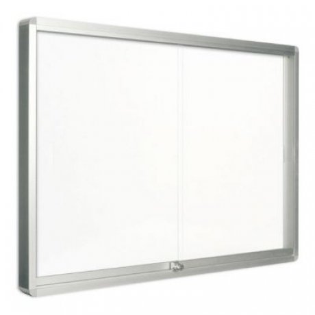 97 x 70 cm - Vitrína s posuvnými dveřmi, bílá, magnetická