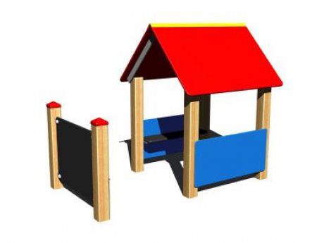 Domeček s plotem - tabulí a lavicemi